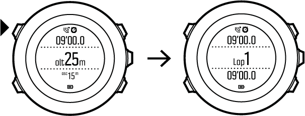 Для подсчета кругов вручную нажмите кнопку «Назад круга» во время тренировки